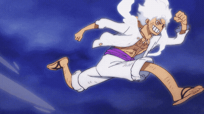 A Cartoon Character With White Hair And A Purple Belt Is Running GIF