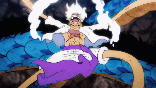 A Cartoon Character With White Hair And A Purple Skirt Is Surrounded By A Blue Snake GIF