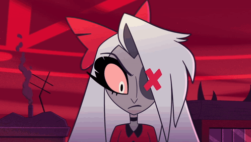 A Cartoon Character With White Hair And A Red Cross On Her Forehead GIF