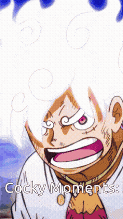 a cartoon character with white hair and a scarf says cocky moments