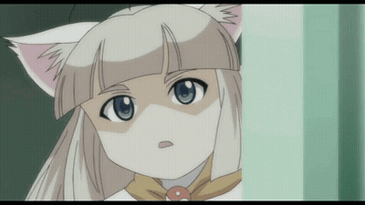 A Cartoon Character With White Hair And Blue Eyes Is Looking At The Camera GIF