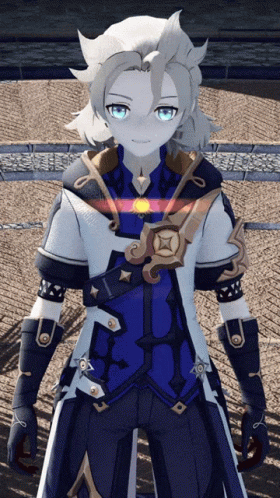 White-Haired Blue-Eyed Cartoon Character On Brick Floor GIF
