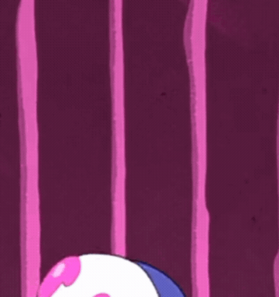 A Cartoon Character With White Hair And Pink Hearts On His Head . GIF