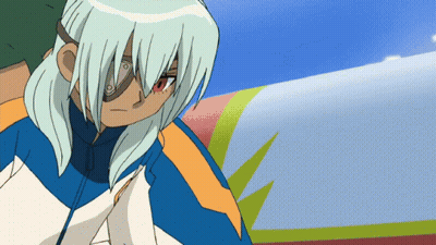 A Cartoon Character With White Hair And Red Eyes Has A Bandage Around His Eye GIF