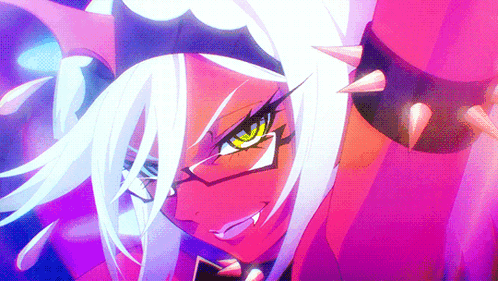 A Cartoon Character With White Hair And Spikes On Her Arms GIF