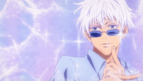 A Cartoon Character With White Hair And Sunglasses Is Making A Funny Face GIF
