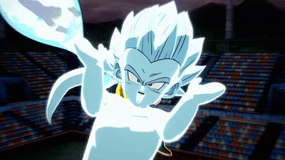 A Cartoon Character With White Hair Is Holding A Blue Ball GIF