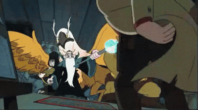 A Cartoon Character With Wings Is Holding A Magic Wand . GIF