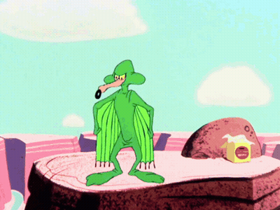 A Cartoon Character With Wings Is Standing On A Rock Next To A Box That Says ' Butter ' On It GIF