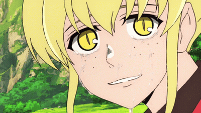 A Cartoon Character With Yellow Eyes And Blonde Hair GIF