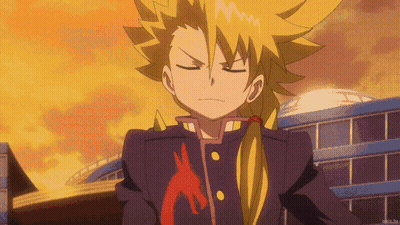 A Cartoon Character With Yellow Hair And A Purple Jacket GIF