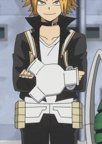A Cartoon Character With Yellow Hair Is Wearing A Choker And Holding A White Glove GIF