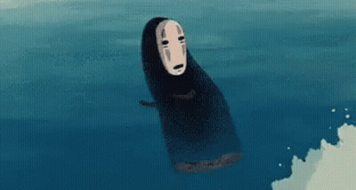 A Cartoon Character Without A Face Is Floating In The Water . GIF