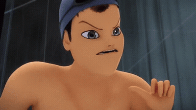 A Cartoon Character Without A Shirt Is Wearing A Swim Cap And Making An Angry Face . GIF