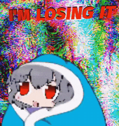A Cartoon Character Wrapped In A Blue Blanket With The Words `` I 'M Losing It '' Written On It . GIF