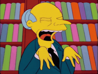 A Cartoon Character Yawning In Front Of A Book Shelf GIF