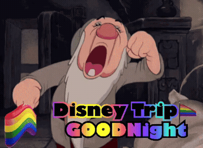 A Cartoon Character Yawning With The Words Disney Trip Goodnight Behind Him GIF