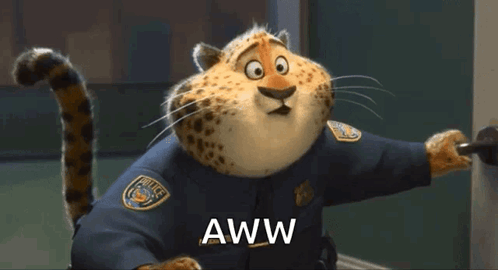 A Cartoon Cheetah In A Police Uniform Says " Aww " GIF