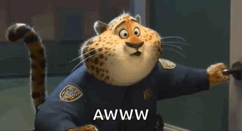 A Cartoon Cheetah In A Police Uniform Says Awwww GIF