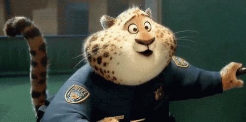 A Cartoon Cheetah Is Wearing A Police Uniform And Holding A Gun . GIF