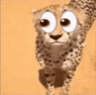 A Cartoon Cheetah With Big Eyes Is Standing In Front Of A Yellow Background . GIF