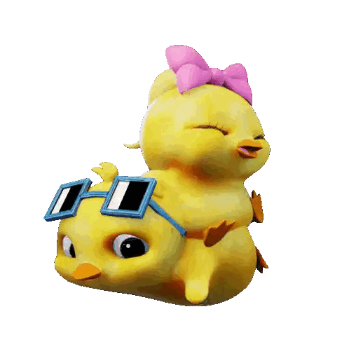 A Cartoon Chick Wearing Sunglasses And A Pink Bow Sits On Another Chick 'S Back Sticker