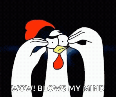 A Cartoon Chicken Is Crying With The Words Wow Blows My Mind Written Below It . GIF