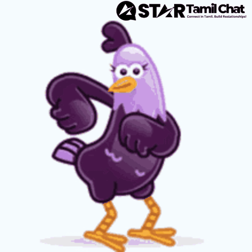 A Cartoon Chicken Is Dancing In Front Of A Star Tamil Chat Banner GIF