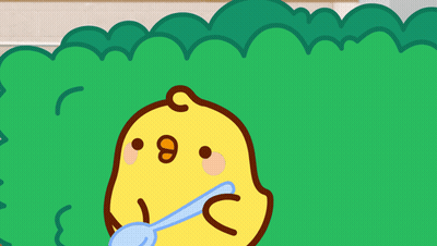 A Cartoon Chicken Is Holding A Blue Spoon In Its Beak GIF