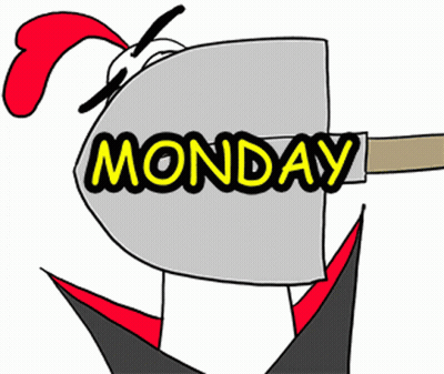 A Cartoon Chicken Is Holding A Shovel With The Word Monday Written On It GIF