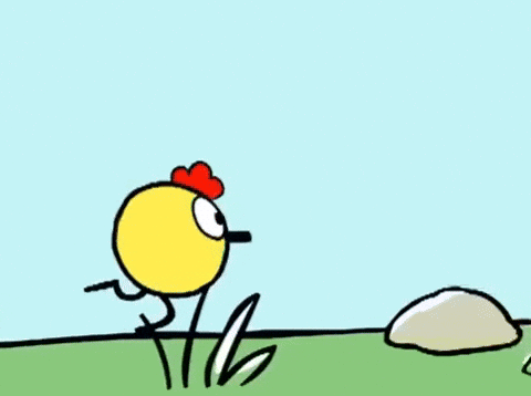 A Cartoon Chicken Is Jumping Over A Grassy Hill GIF