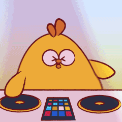 A Cartoon Chicken Is Sitting At A Table With A Dj Controller GIF