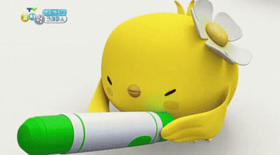A Cartoon Chicken With A Flower On Its Head Is Holding A Green Marker GIF