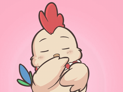 A Cartoon Chicken With A Red Crest Is Covering Its Mouth With Its Wing GIF