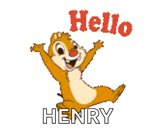 A Cartoon Chipmunk Is Jumping In The Air With The Words Hello Henry Behind Him GIF