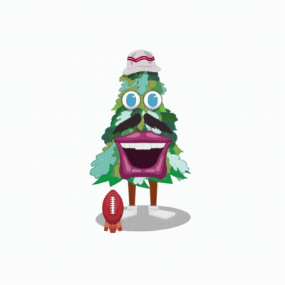 A Cartoon Christmas Tree Is Behind A Broken Glass Window GIF