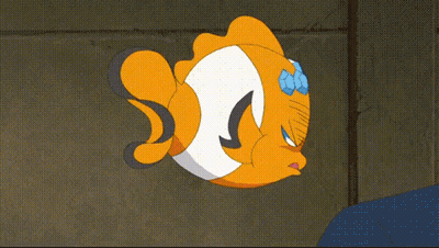A Cartoon Clown Fish Is Making A Funny Face While Wearing Goggles . GIF