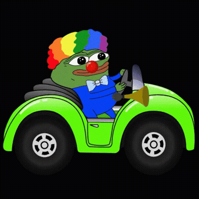 A Cartoon Clown Is Driving A Green Car GIF