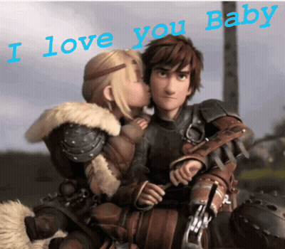 A Cartoon Couple Kissing With The Words I Love You Baby GIF