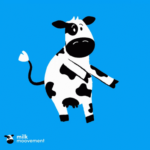 A Cartoon Cow With The Words Milk Movement On The Bottom GIF