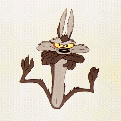 A Cartoon Coyote With His Arms Crossed And A Yellow Eye GIF
