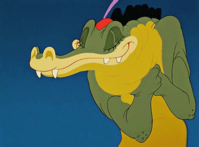 A Cartoon Crocodile With A Red Feather On His Head GIF