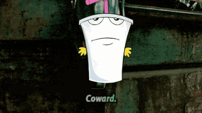 A Cartoon Cup With A Pink Straw And The Words Coward On The Bottom GIF