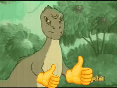 A Cartoon Dinosaur Giving A Thumbs Up Sign GIF