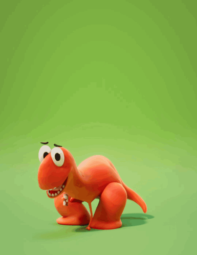 A Cartoon Dinosaur Is Standing On A Green Background With Its Mouth Open GIF