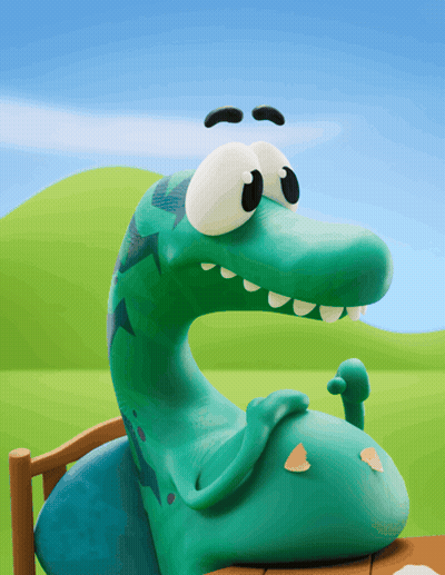 A Cartoon Dinosaur With A Sad Look On His Face Is Sitting On A Bench GIF