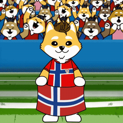 A Cartoon Dog Holding A Norwegian Flag GIF