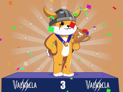A Cartoon Dog Holding A Trophy On A Podium With The Number 3 On It GIF