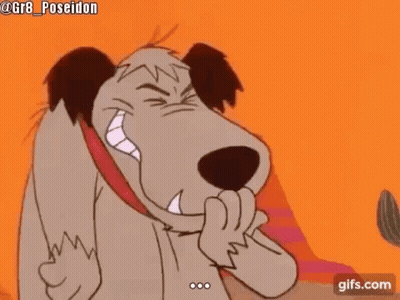 A Cartoon Dog Is Covering His Mouth With His Hand And Laughing . GIF