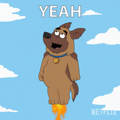 A Cartoon Dog Is Flying Through The Air With The Words Yeah Below Him GIF